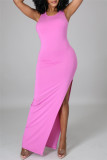 Pink Fashion Sexy Solid Slit O Neck Sleeveless Dress