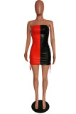 Blue Fashion Sexy Patchwork Backless Strap Design Strapless Sleeveless Dress