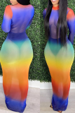 Rainbow Color Sexy Patchwork Tie-dye Half A Turtleneck Pencil Skirt Dresses