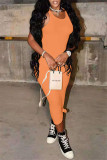 Pink Fashion Casual Solid Basic O Neck Vest Dress