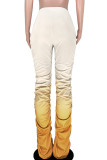 Yellow Elastic Fly Drawstring Mid Gradient Draped bandage Boot Cut Pants