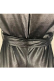 Brown Fashion Sexy Solid bandage zipper PU Long Sleeve Turndown Collar 