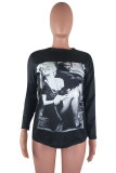 White O Neck Long Sleeve Print Tees & T-shirts