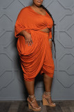 Black Fashion Casual Solid Basic O Neck Plus Size Two Pieces