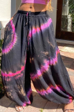 Rose Red Casual Print Patchwork Loose Mid Waist Harlan Full Print Bottoms