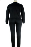 Black Casual Solid Sequins Patchwork O Neck Long Sleeve Two Pieces