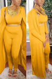 Blue Fashion Casual Solid Basic O Neck Long Sleeve Three-piece Set