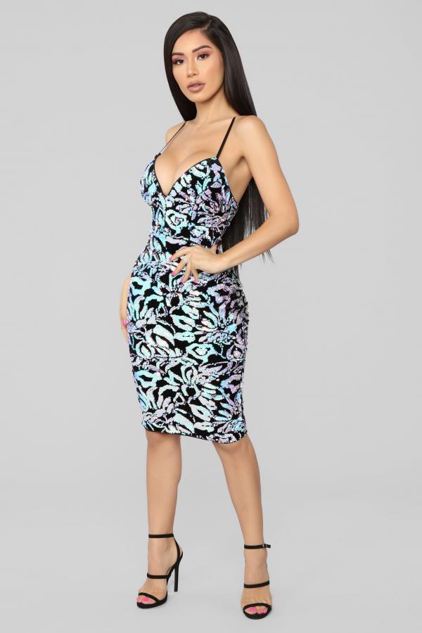 Blue Fashion Sexy Spaghetti Strap Sleeveless Slip Step Skirt Knee-Length Patchwork Print