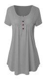 Green Casual Regular O-Neck Short Button Solid Regular Tees & T-shirts