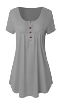 As Show-4 Casual Regular O-Neck Short Button Solid Regular Tees & T-shirts