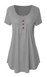 As Show-4 Casual Regular O-Neck Short Button Solid Regular Tees & T-shirts