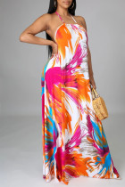 Colour Fashion Sexy Print Backless Spaghetti Strap Sleeveless Dress