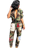 Camouflage Casual Print Long Sleeve Turndown Collar