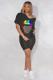 Black Fashion adult Street Patchwork Print Lips Print pencil Short Sleeve Two Pieces