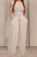 Apricot Fashion Casual Solid Draped Sleeveless Wrapped Jumpsuits