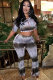 Grey Sexy Fashion Patchwork Print Tie Dye Boot Cut Short Sleeve Two-piece Pants Set