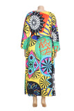 multicolor Street One word collar Print Split Pattern Plus Size