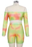 Blue Sexy Fashion Print Tie Dye Patchwork asymmetrical Straight Long Sleeve