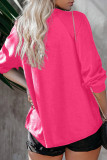 Rose Red Fashion Casual Letter Print Basic Oblique Collar Tops