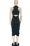 Red Fashion Solid Backless Asymmetrical O Neck Asymmetrical Dresses