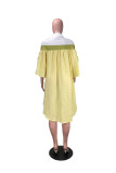 Black and white Fashion Casual Bubble sleeves Half Sleeves Mandarin Collar Asymmetrical Knee-Length fastener Patchwo