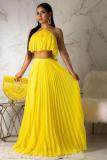 Green Sexy Fashion Casual asymmetrical Two Piece Suits crop top Solid Bandage Draped Straight Sl