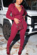 Wine Red Fashion adult Ma'am Street Solid Two Piece Suits pencil Long Sleeve Two Pieces