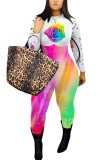 White Fashion street Print Long Sleeve O Neck Jumpsuits