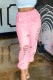 Pink Casual Solid Ripped Regular Bottoms