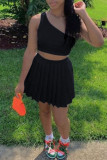 Red Fashion Sexy Solid Backless One Shoulder Sleeveless Two Pieces