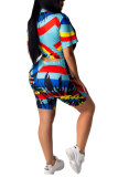 Purple and green Fashion Casual adult Patchwork Print Two Piece Suits Straight Short Sleeve Two Pieces