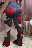 Blue Elastic Fly High Print camouflage Boot Cut Pants Bottoms