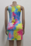 Pink Sexy Print Patchwork O Neck Pencil Skirt Dresses