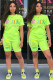 Green Fashion Casual adult Letter Patchwork Print Two Piece Suits pencil Short Sleeve Two Pieces