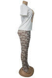 White Fashion Sexy adult Letter Patchwork Print Two Piece Suits pencil Short Sleeve Two Pieces
