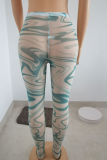 Green Sexy Print Patchwork See-through Sports
