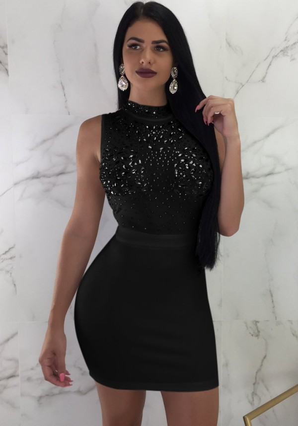 Black B Maroon Brief Cute Stand Sleeveless Step skirt skirt Club Dresses