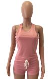 Light Blue knit Sexy Patchwork Two Piece Suits Solid Straight Sleeveless Two-Piece Short Set