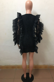 Black Fashion Solid Patchwork O Neck A Line Dresses