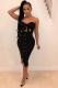 Black Fashion Sexy Off The Shoulder Sleeveless One word collar Sheath Slim Dress Mid-Calf Stripe