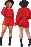 Green Wool Europe and America Solid Two Piece Suits pencil Long Sleeve Two-Piece Short Set