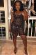 Black Fashion Sexy Spaghetti Strap Sleeveless Slip Step Skirt Mini perspective Sequin Patchwork
