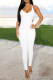 White Casual Solid Patchwork Halter Skinny Jumpsuits