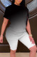 Black And White Casual Gradual Change Patchwork O Neck Short Sleeve Two Pieces