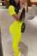 Yellow Sexy Solid Patchwork Fold O Neck Short Sleeve Two Pieces