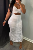 Light Blue Sexy Solid Hollowed Out V Neck Pencil Skirt Dresses