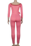 Light Gray Sexy Solid bandage Patchwork Long Sleeve V Neck Jumpsuits