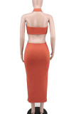 Brown Sexy Solid Hollowed Out Patchwork Half A Turtleneck Pencil Skirt Dresses