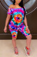 purple Fashion adult OL Patchwork Print Tie Dye Two Piece Suits pencil Short Sleeve Two Pieces