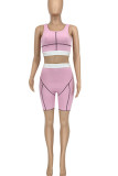 Pink Casual Print Patchwork U Neck Sleeveless Two Pieces